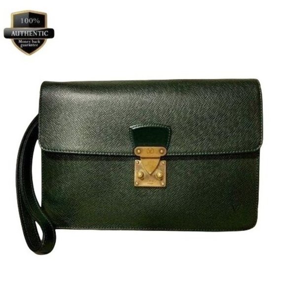 Louis Vuitton Handbags - Authentic Louis Vuitton Clutch Bag Kourad Green Leather Used LV Handbag Vintage